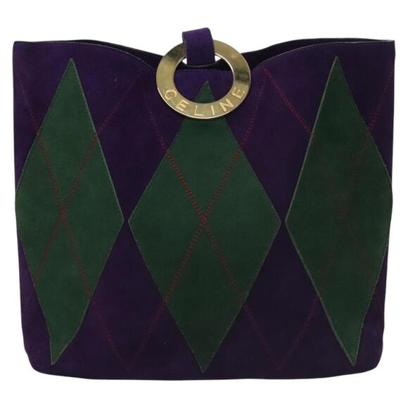 CELINE Circle Shoulder Bag Suede Purple Green Gold - Picture 2 of 12